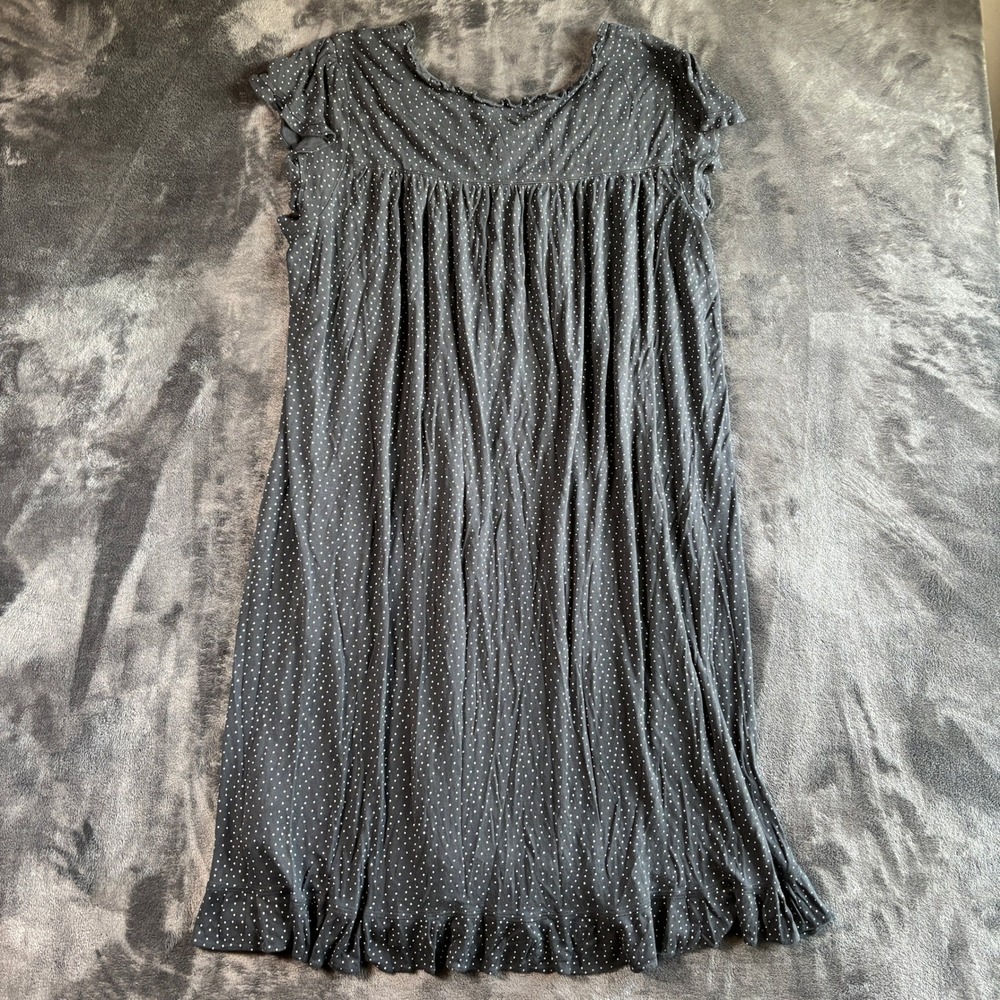 Eileen West Womens Nightgown XL Black Modal Polka Dot Ruffle Flutter Sleeve Soft - Picture 2 of 7